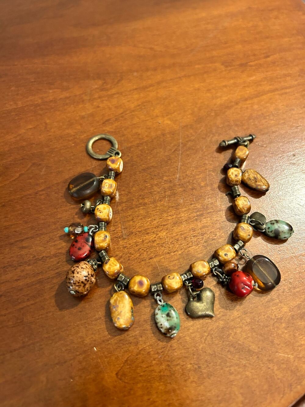 Vintage Multi Stone Cha-Cha Charm Bracelet - 7" Chunky Gemstone Cluster